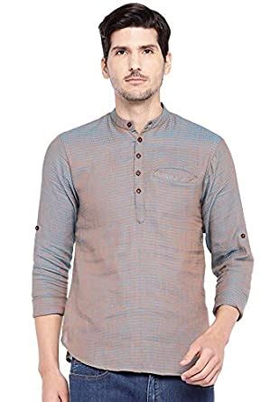 Muhenera Men's Cotton Jacquard Self Textured Blue & Orange Colour Roll ...