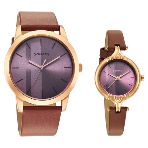 Buy Online Sonata Quartz Analog Purple Dial Leather Strap Watch for ...