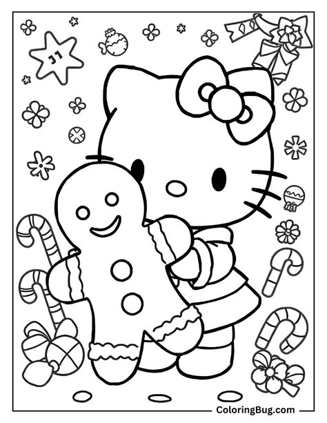 Hello Kitty Holding Big Gingerbread Man Coloring Page | Hello kitty ...