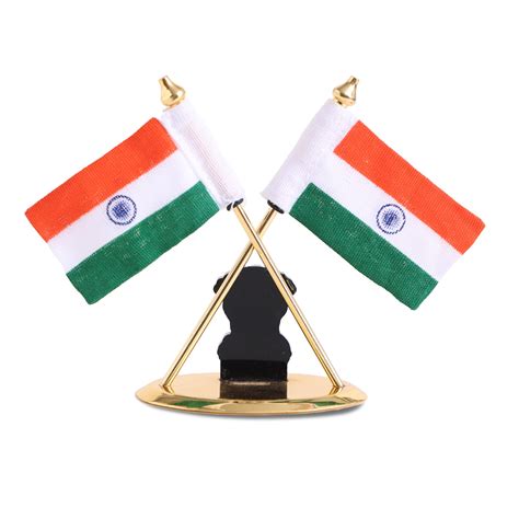 Brass coating Indian Flag with Ashok Stambh for Car Dashboard - 4 inch ...