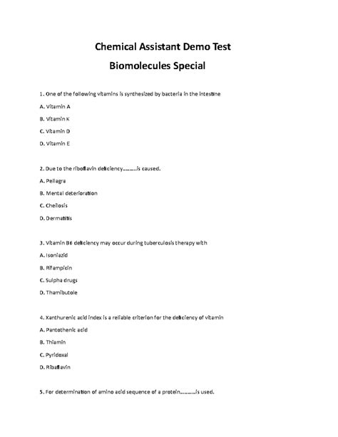 Biomolecules Demo Test - Chemical Assistant Demo Test Biomolecules ...