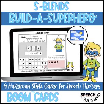 S Blends Articulation Boom Cards™ Build A Superhero Hangman Game Speech