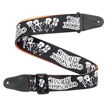 KM Country Music Guitar Strap with Musical Instruments Design, Black ...