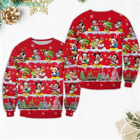 Mickey Mouse Pattern Xmas Red 2022 Christmas Disney Cartoon Cute Sweaters