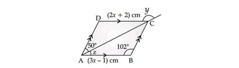 In the adjoining figure, ABCD is parallelogram. Find values of x, y and ...