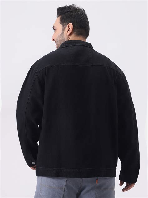 Plus Men's Black Relaxed Fit Full Sleeve Utility Denim Jacket – Urbano ...