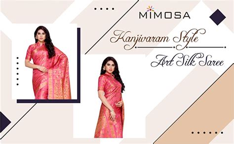 Buy MIMOSA Women's Art Silk Saree Kanchipuram Style Color: Pink at ...