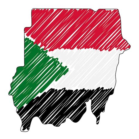 Soedan kaart hand getrokken schets Vector concept illustratie vlag ...