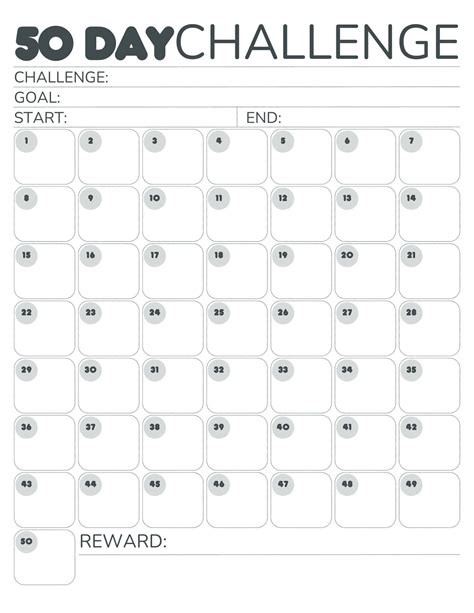 Free 50-Day Challenge Calendar Printable PDF