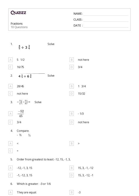 50+ Fractions worksheets for 7th Class on Quizizz | Free & Printable