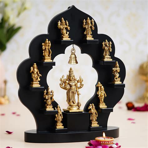 10 Avatars Of Lord Vishnu Brass Handcrafted Statues on Wooden Base ...