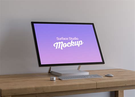 Free Surface Studio On Table LCD Mockup PSD - Good Mockups