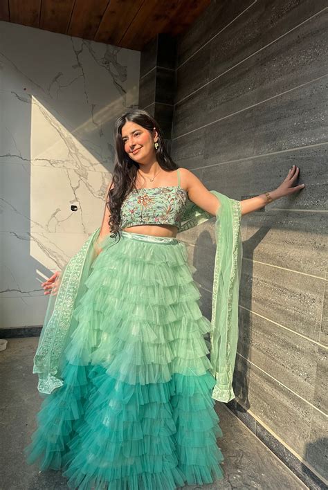 Pearl Green Tulle Lehenga – Tailormade