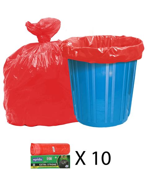 Epido Pack of 10 Red Biodegradable 30 Ltrs Drawstring Garbage Bags ...
