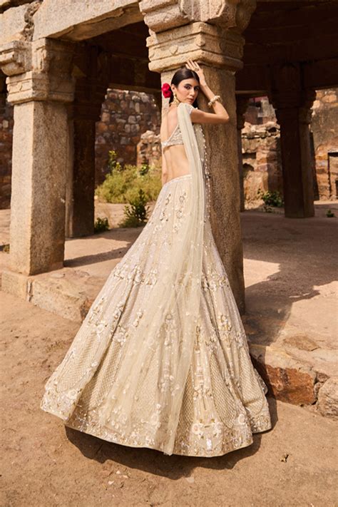 "Gaia" Golden & Ivory Resham Hand Embroidered Lehenga Set – KIASA by ...