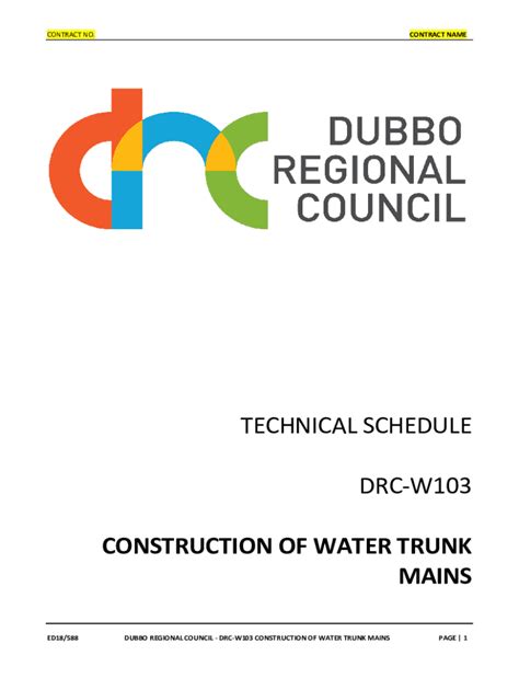 Fillable Online DRC - W103 - Technical Schedule - Construction of Water ...