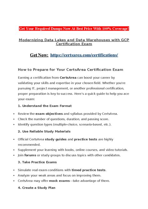 Modernizing Data Lakes & Warehouses: GCP Cert Exam Prep Guide - Studocu