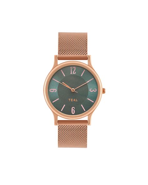 TEAL by Chumbak Forest Jade Watch, Metal Mesh Strap