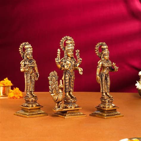 Brass Superfine Lord Murugan With Devasena And Valli Idols – Vedansh Craft
