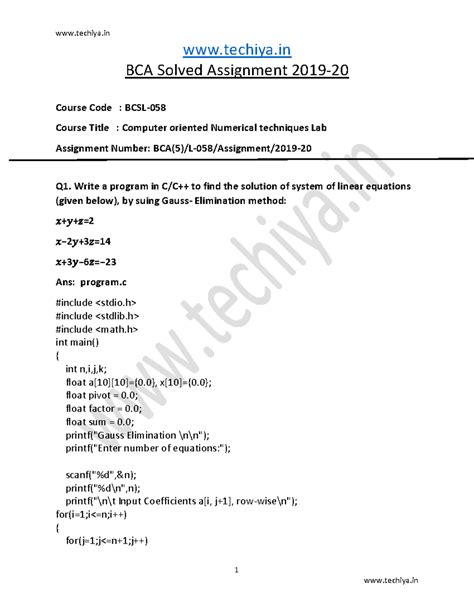 BCSL 058 Computer oriented Numerical techniques Lab solved assignment ...