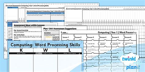 Computing: Word Processing Skills Year 1 Unit Assessment Pack