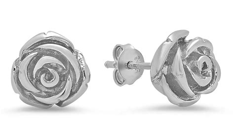 Sterling Silver Rose Earrings | Groupon Goods