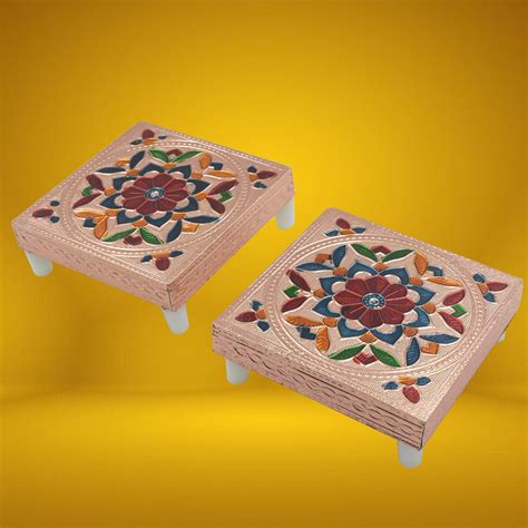Shop Meenakari Wooden Chowki Puja Bajot - Set of 2 |– Jaatara