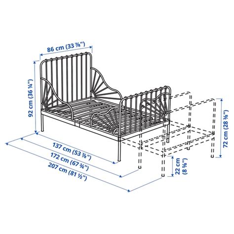 MINNEN ext bed frame with slatted bed base, white, 80x200 cm (311/2x783 ...