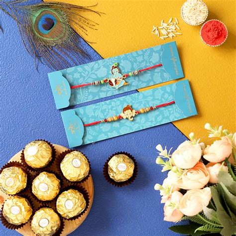 Send Bal Krishna & Ganesha Face Rakhis With Ferrero Rocher Online ...