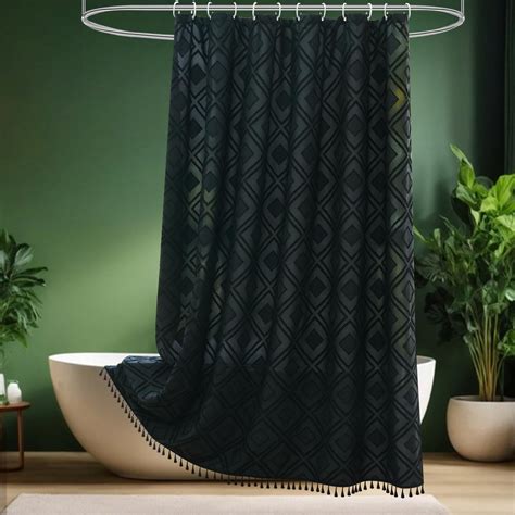 EurCross Black Tassels Shower Curtain 90 inch Long,Water-Repellent Soft ...