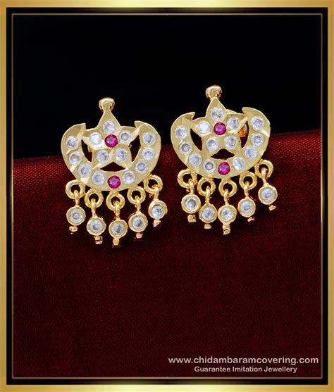 Buy Latest Earrings Design Gold Plated Impon Stone Studs Earrings