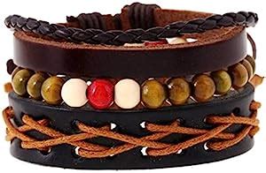 Tinera Trends (Pack of 3) Beads Cross Leather Band Wrist Band : Amazon ...