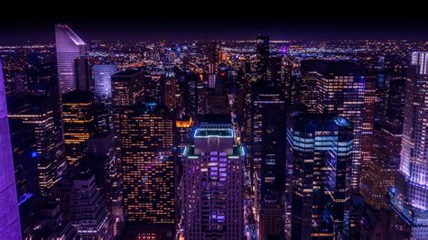 Download wallpaper 2048x1152 skyscrapers, lights, aerial view, city ...