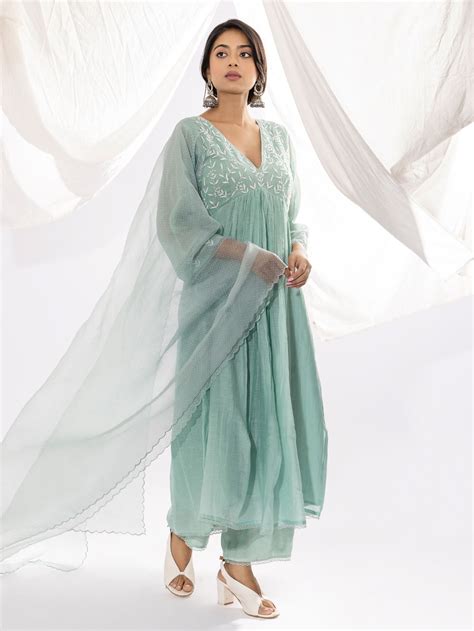Aqua Blue Polka Dot Printed Organza Dupatta