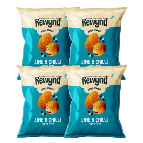 Rewynd Lime & Chilli Baked Peanut | 520gm (Pack of 4) | Flavoured Roas ...