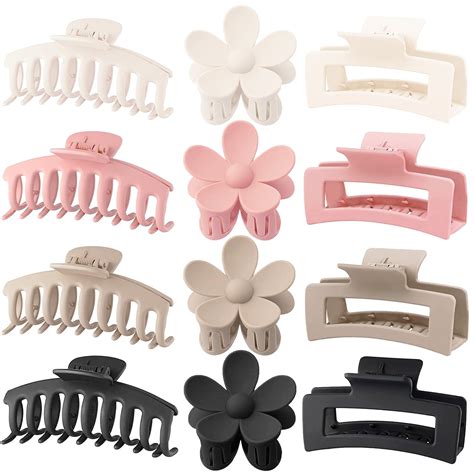 Amazon.com: Large Hair Claw Clips 12 Pack Flower Hair Clips Big Claw ...