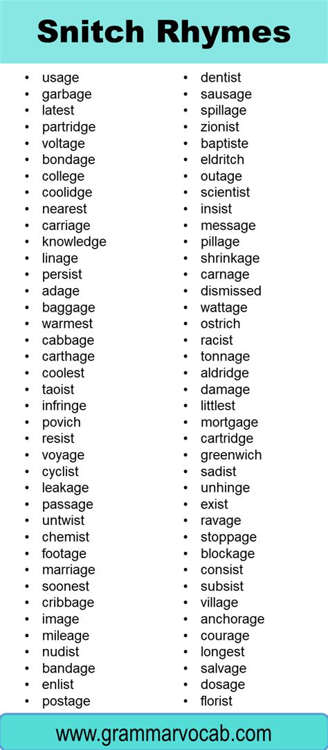 Words That Rhyme With Snitch - GrammarVocab