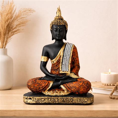 Buy Mahganya Meditating Sitting Buddha Statue showpiece Idol Home Decor ...