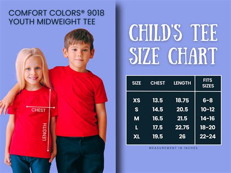 Comfort Colors® 9018 Youth Midweight Tee Size Guide Chart | Kid's Tee ...