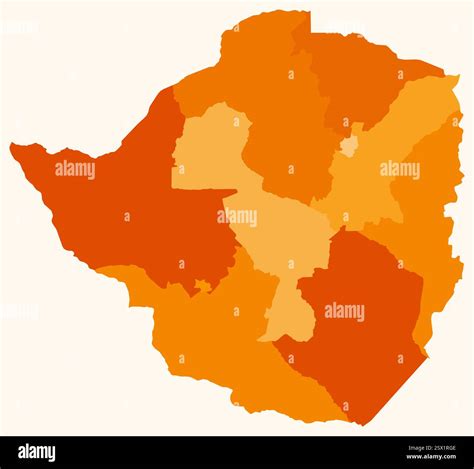 Map of Zimbabwe with regions. Just a simple country border map with region division. Orange ...