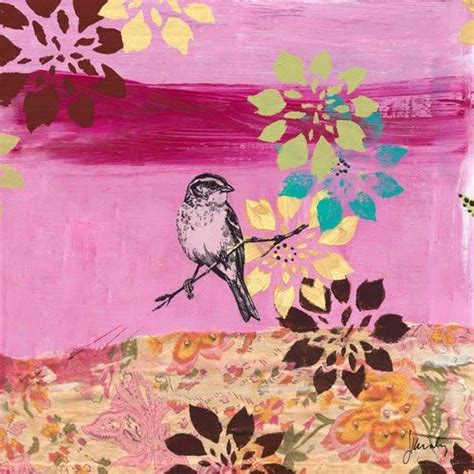 Greenbox Art + Culture Pink Textile Bird On Branch Stretched Canvas ...