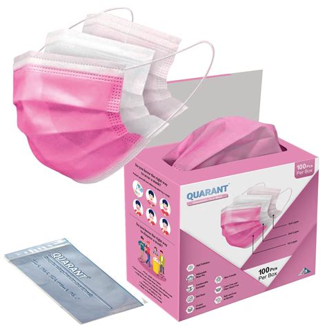 QUARANT 3 Ply Pink Surgical Face Mask with Adjustable Nose Pin - Pack
