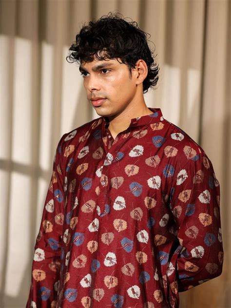 Maroon Model Silk Kurta Set for Men with White Cotton Bottom - VJV Now ...