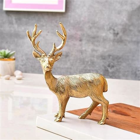 CraftVatika Metal Deer Reindeer Showpiece | Aluminium Swamp Deer Statue ...
