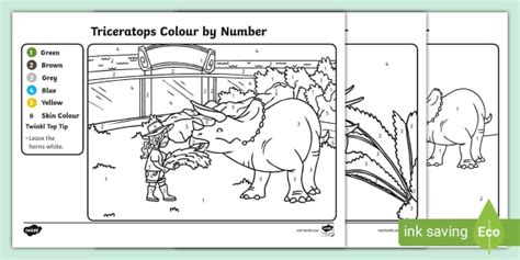 Triceratops Colour by Number Pages (teacher made) - Twinkl