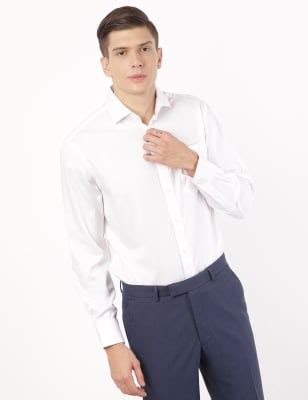 Pure Cotton Self Design Cut Away Collar Shirt