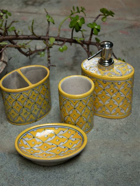 Blue Pottery Bathroom Dispenser Set (4 pc set)