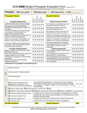 Fillable Online NCM BSM Student-Preceptor Evaluation Form Revised 12/ ...