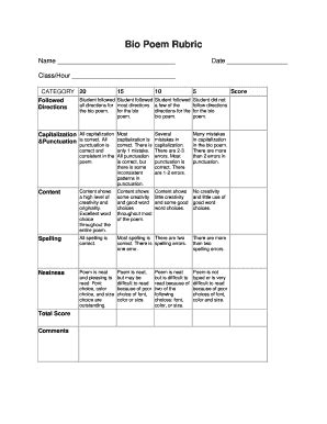 Long Branch Public Schools Bio Poem Rubric - Fill and Sign Printable ...