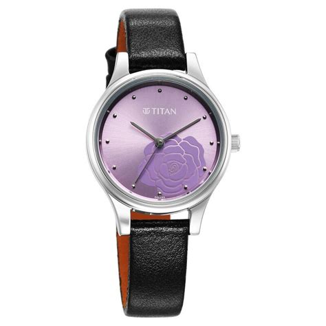 Buy Online Titan Karishma Quartz Analog Purple Leather Strap for Women ...